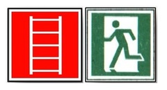 Знаки пожарной безопасности: пожарная лестница и эвакуационный выход
