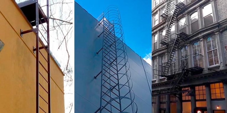 Типы (виды) пожарных лестниц: вертикальные П1, маршевые П2