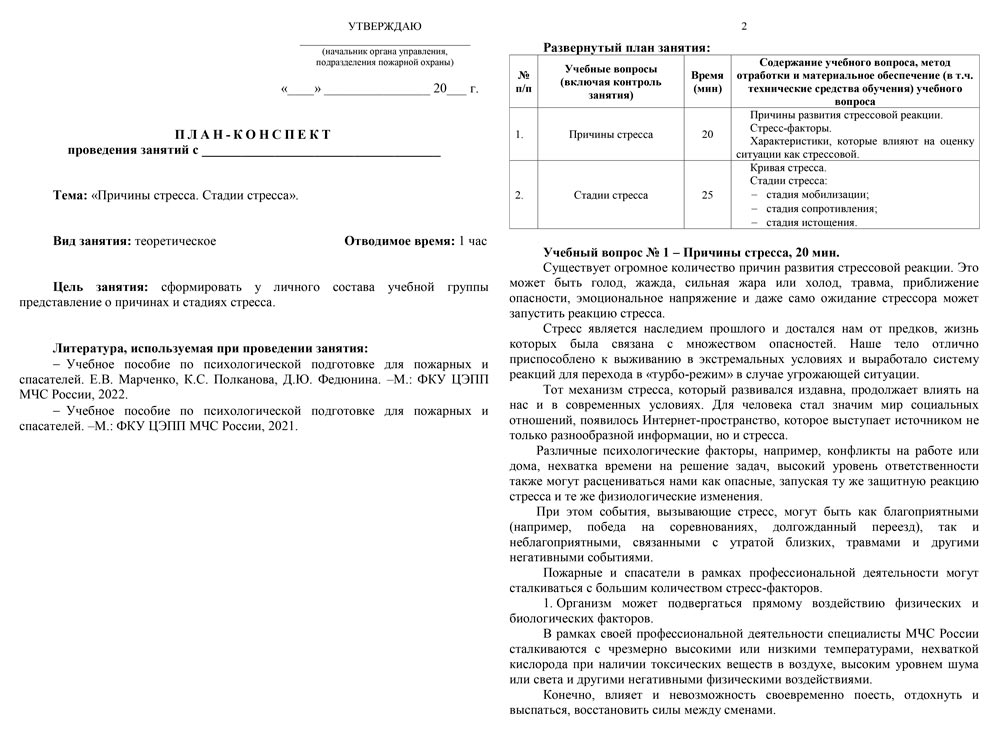 План-конспект: Причины стресса. Стадии стресса (10 стр.)