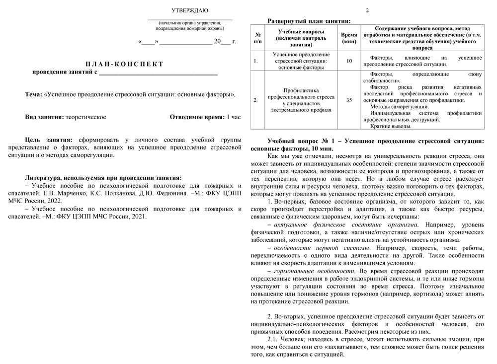 План-конспект: Успешное преодоление стрессовой ситуации: основные факторы (14 стр.)