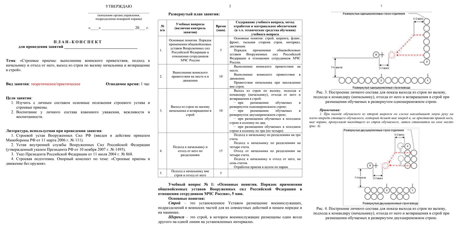 План-конспект. Строевые приемы: выполнение воинского приветствия, подход к начальнику и отход от него, выход из строя по вызову начальника и возвращение в строй (12 стр.) План-конспект. Строевые приемы: выполнение воинского приветствия, подход к начальнику и отход от него, выход из строя по вызову начальника и возвращение в строй (12 стр.)