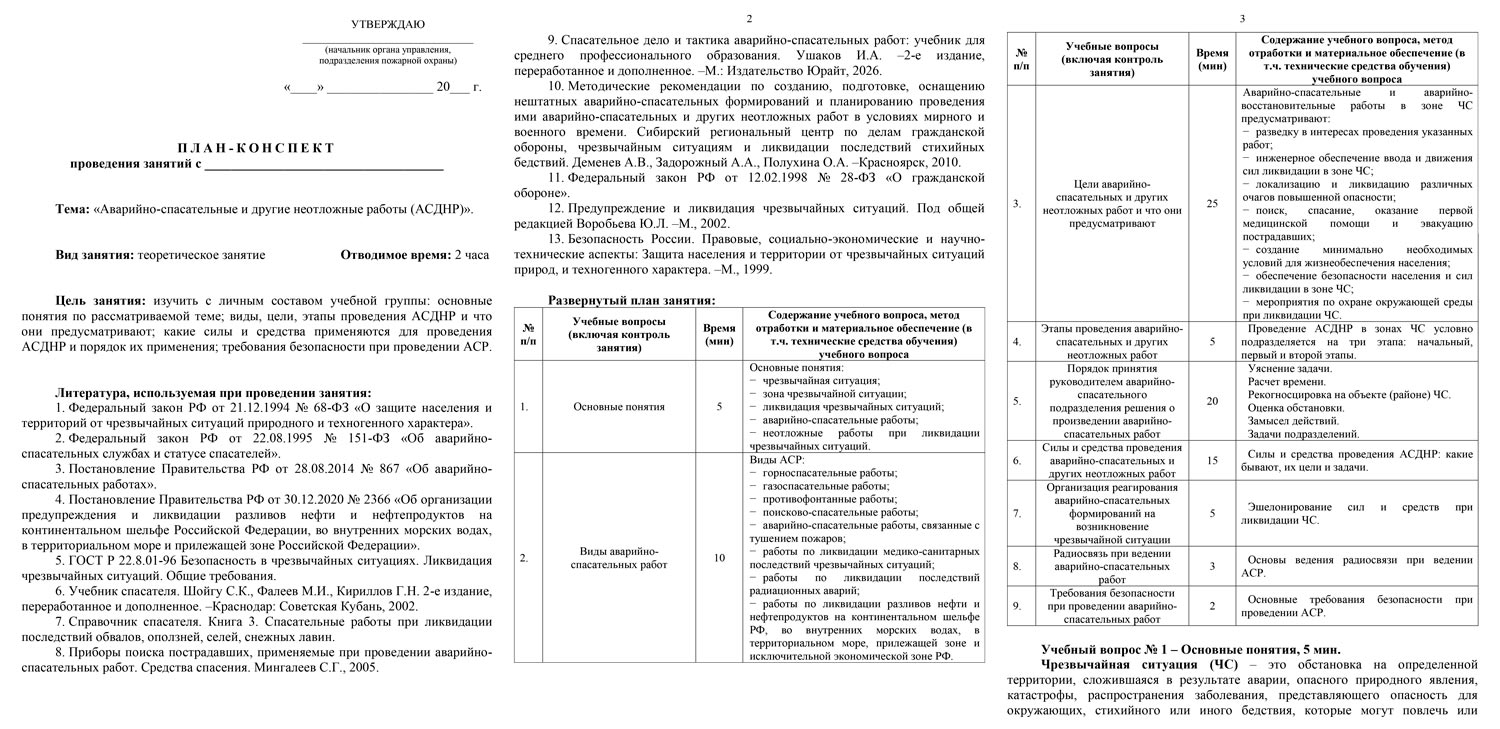 План-конспект: Аварийно-спасательные и другие неотложные работы (АСДНР) (20 стр.)