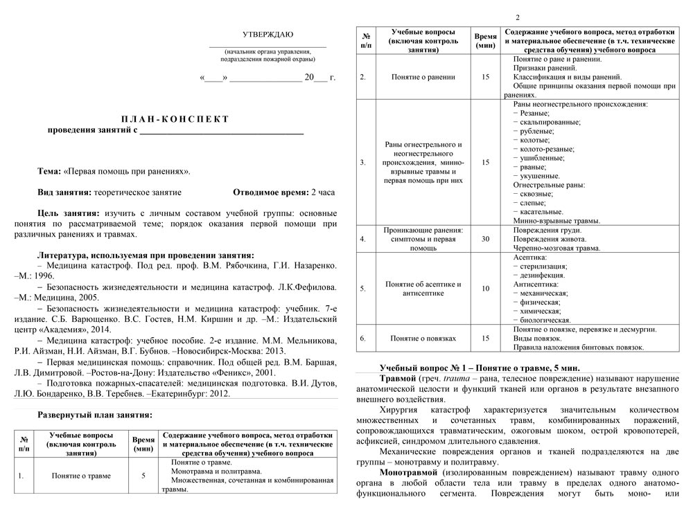 План-конспект: Первая помощь при ранениях (20 стр.) План-конспект: Первая помощь при ранениях (20 стр.)