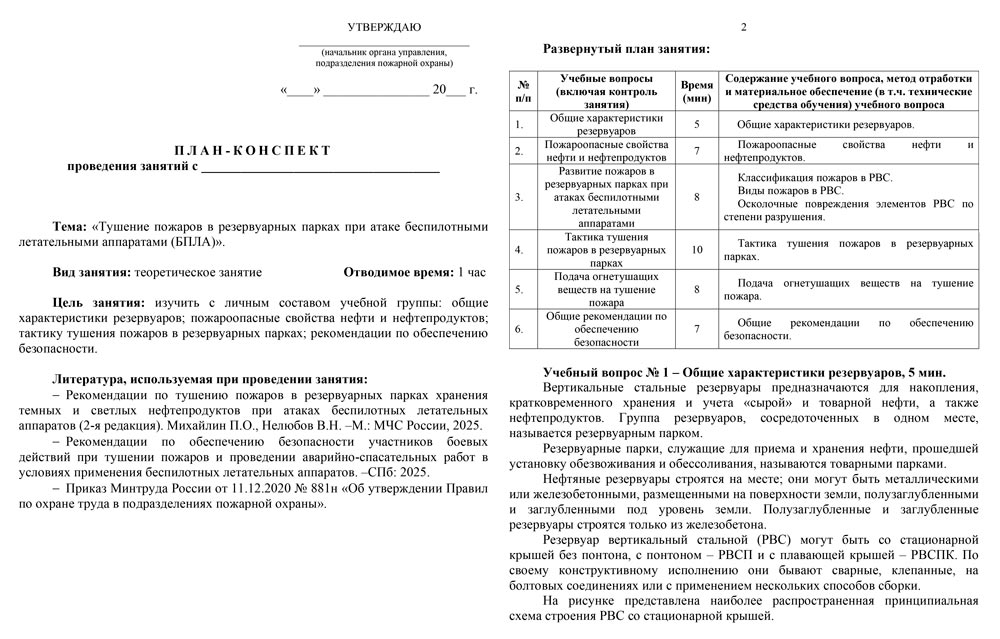 План-конспект: Тушение пожаров в резервуарных парках при атаке беспилотными летательными аппаратами (16 стр.) План-конспект: Тушение пожаров в резервуарных парках при атаке беспилотными летательными аппаратами (16 стр.)